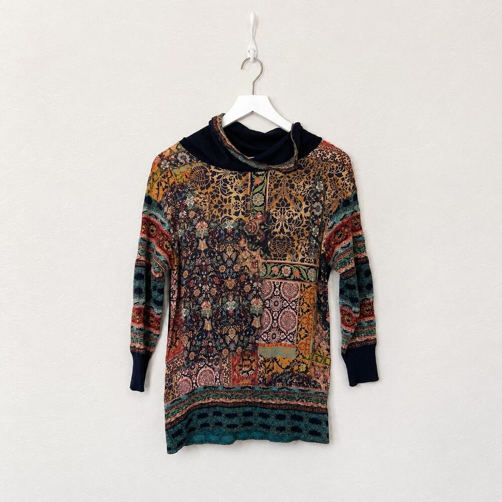 Aldomartins Barcelona Wool Blend Zippered Neck Sweater Medium Artsy Patchwork